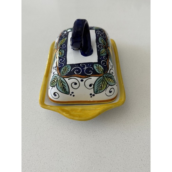 Tuscany Italian Pottery Butter Dish Lemons Made In Italy Yellow Cobalt Blue - Picture 4 of 8